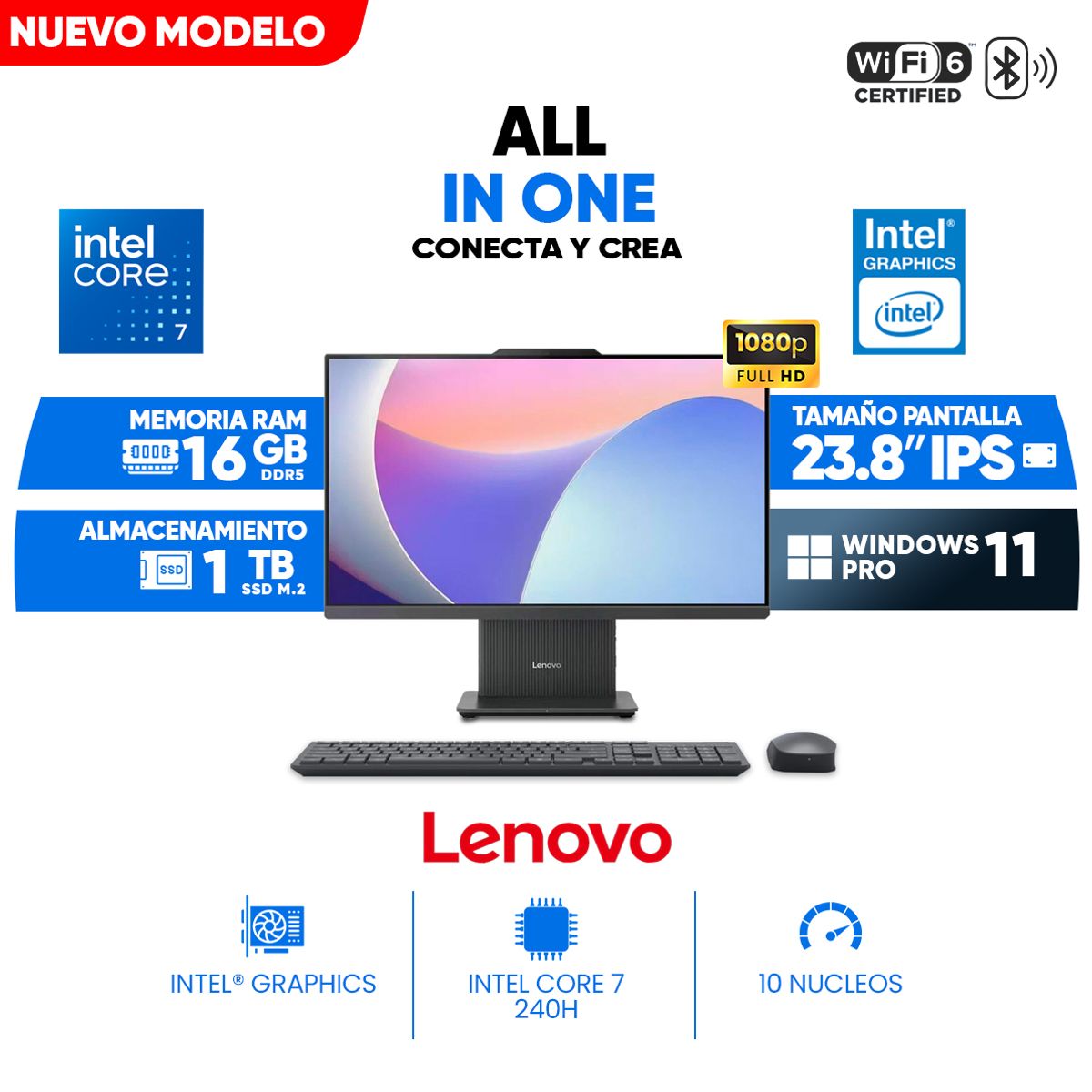 LENOVO - All In One Lenovo ThinkCentre neo 50a 24 Gen 5, 23.8" Full HD IPS Core 7 240H, 16GB DDR5, 1TB SSD