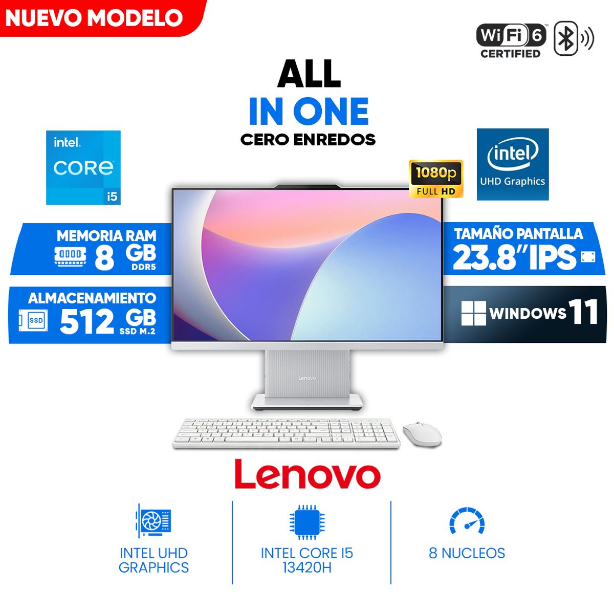 LENOVO - All In One Lenovo IdeaCentre 24IRH9, 23.8 Full HD IPS, Core i5-13420H, 8GB DDR5, 512GB SSD