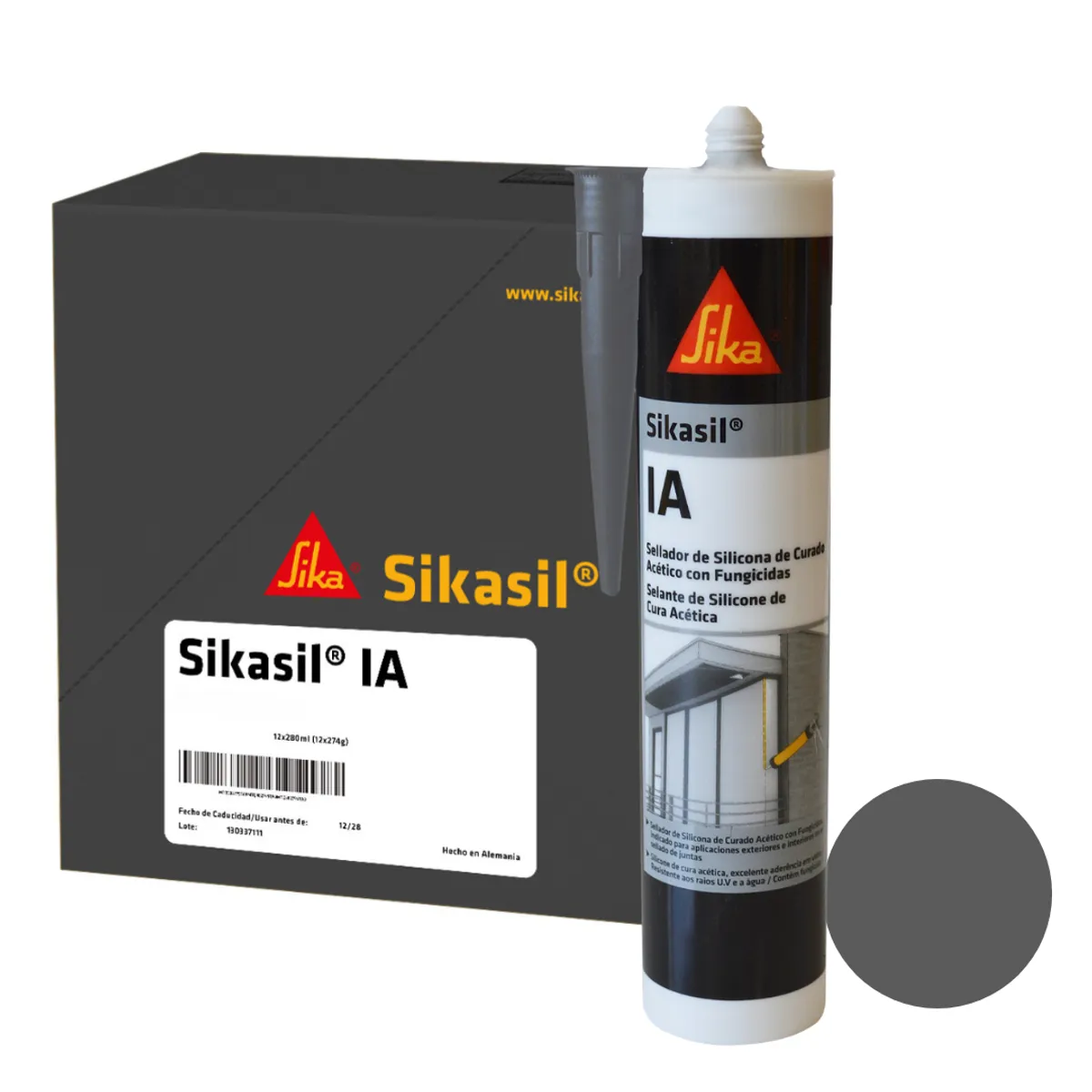SIKA - Pack 12 unidades Sikasil IA Gris - Sellante de silicona multiuso para vidrios y ventanas 280 ml