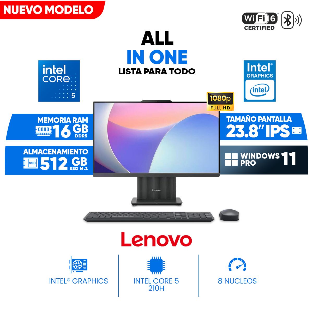 LENOVO - All In One Lenovo ThinkCentre neo 50a 24 Gen 5, 23.8" Full HD IPS Core 5 210H, 16GB DDR5, 512 GB SSD M.2