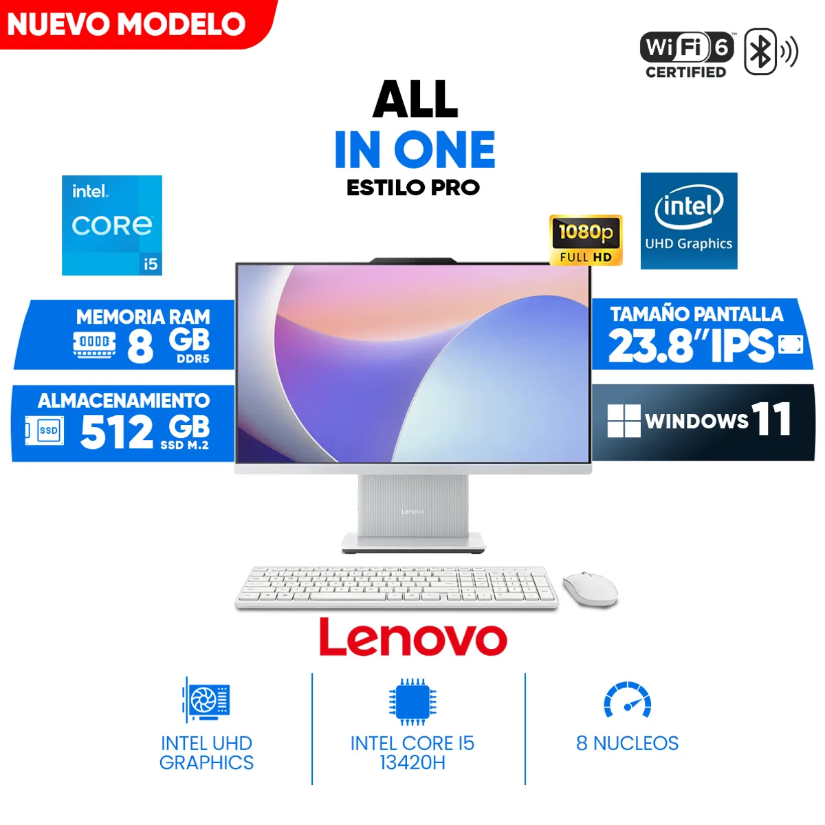 LENOVO - All In One Lenovo IdeaCentre 24IRH9, 23.8 Full HD IPS, Core i5-13420H, 8GB DDR5, 512GB SSD M.2