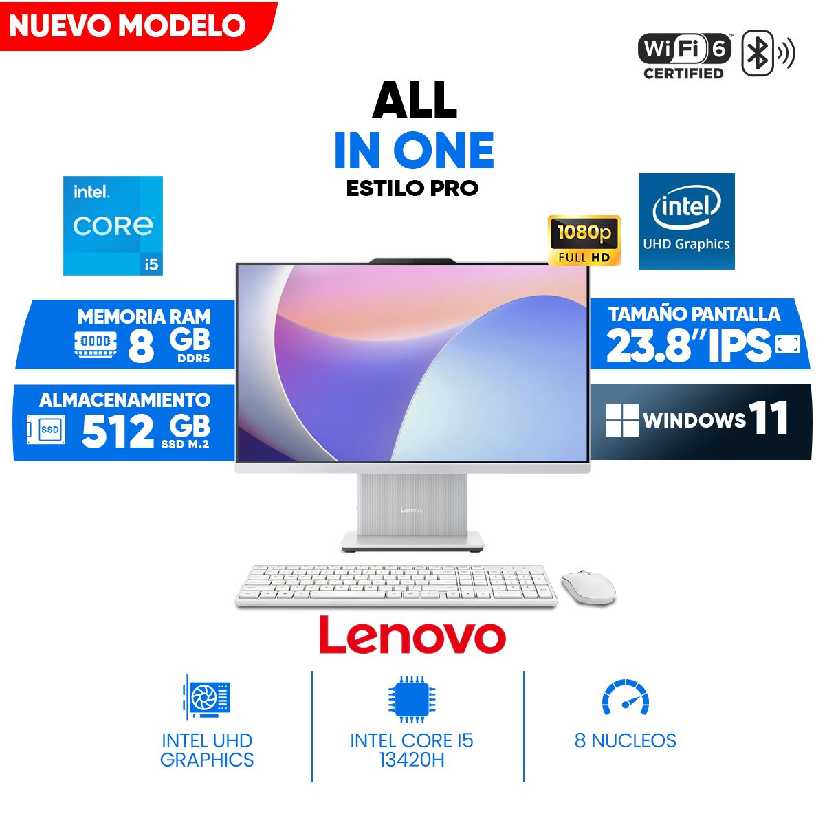 LENOVO - All In One Lenovo IdeaCentre 24IRH9, 23.8 Full HD IPS, Core i5-13420H, 8GB DDR5, 512GB SSD M.2