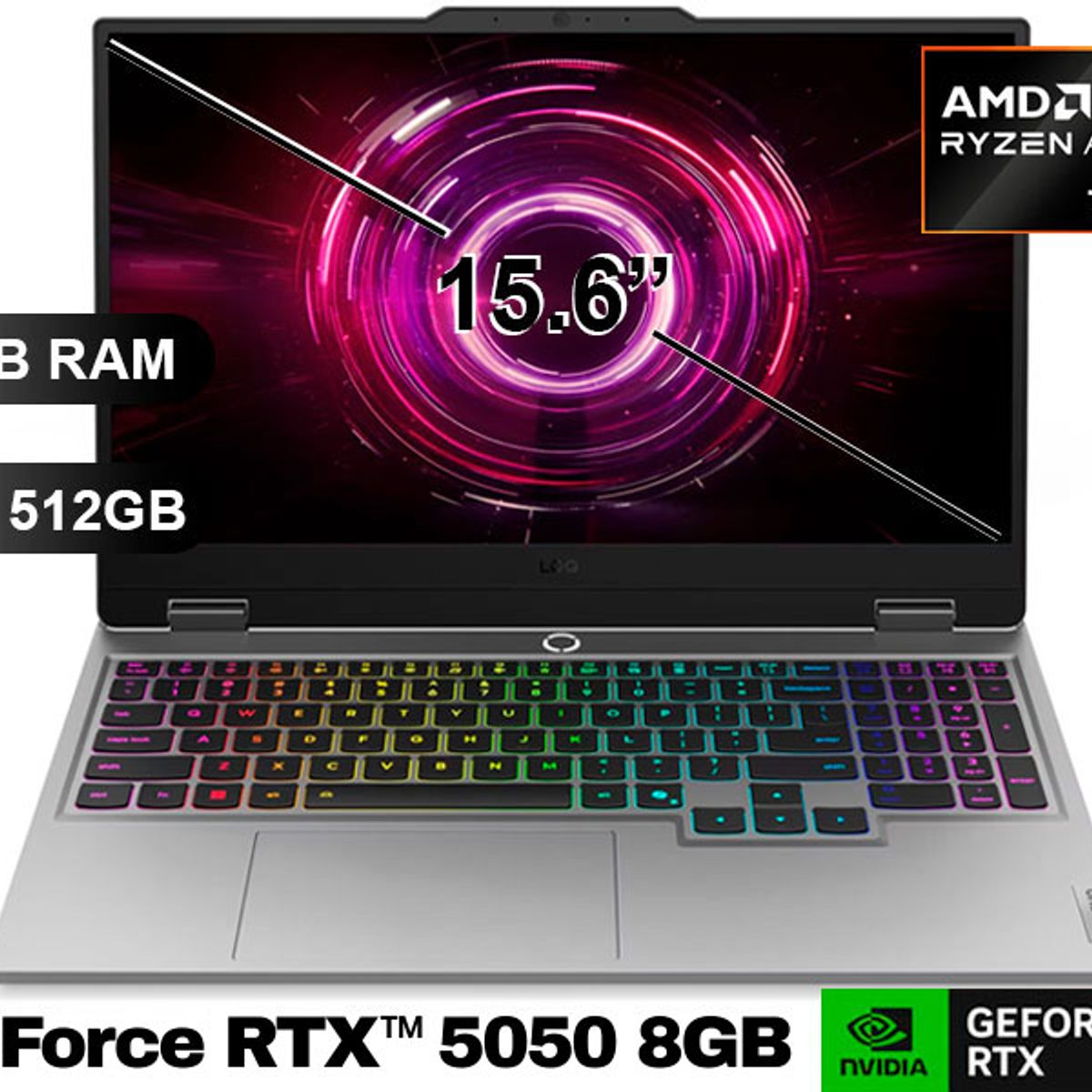LENOVO - Laptop LENOVO LOQ 15APH10, RYZEN7-250, 16GB RAM, 512GB SSD, RTX5050, SIN WINDOWS, 15.6 83JG007VLM