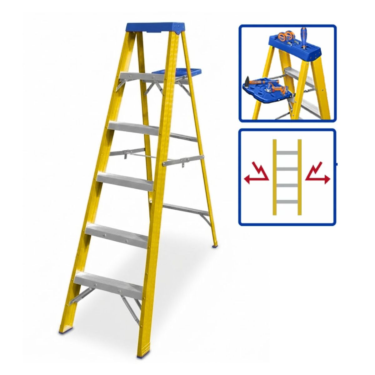 GENERICO - Escalera fibra de vidrio 5 peldaños Wadfow