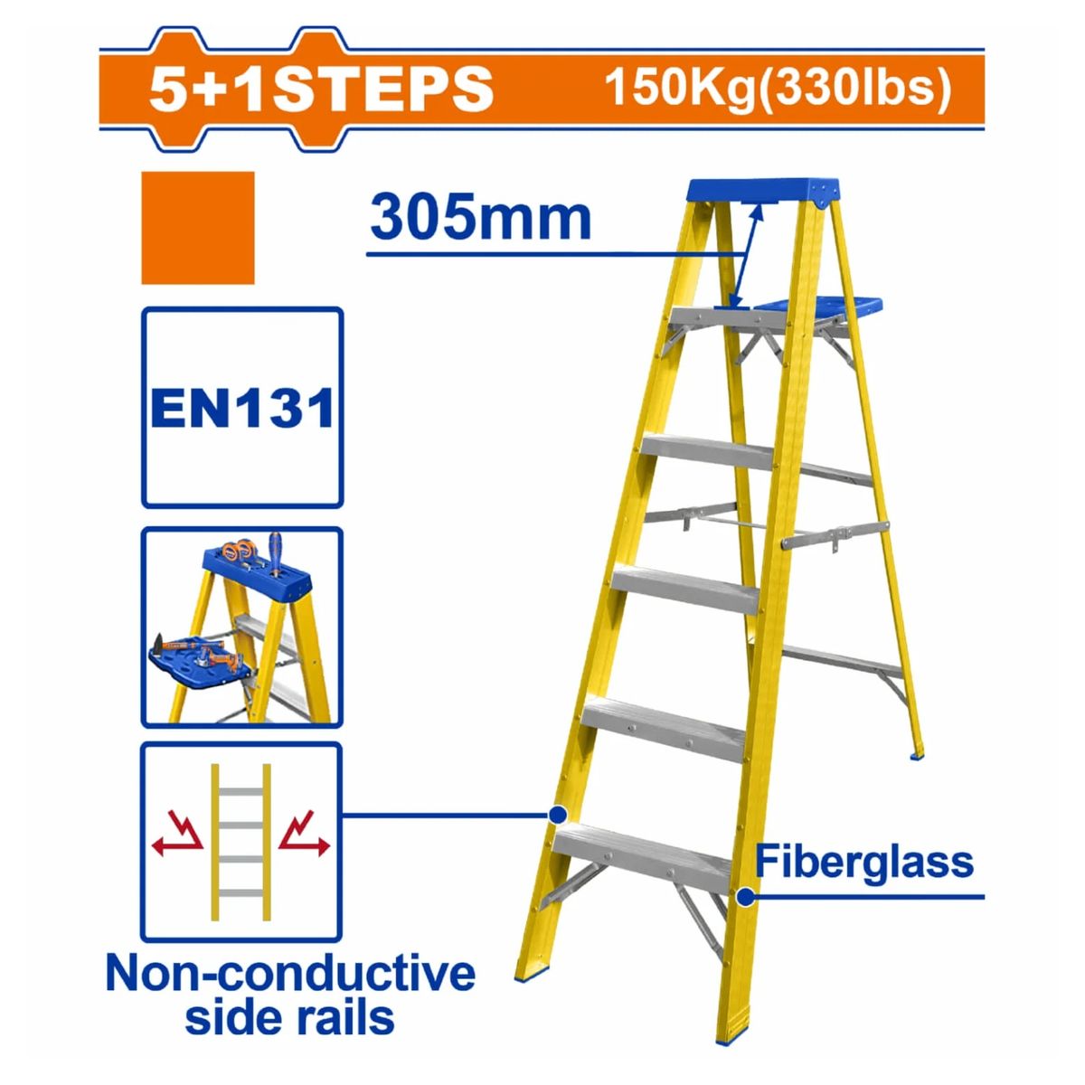 GENERICO - Escalera fibra de vidrio 5 peldaños Wadfow