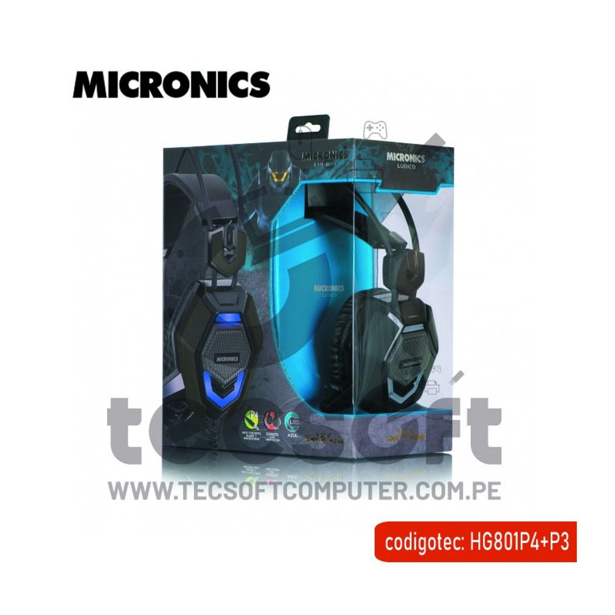 MICRONICS - LUDICO MIC HG801P4+P3 AURICULAR GAMER LED CMICRO VIBRADOR MICRONICS