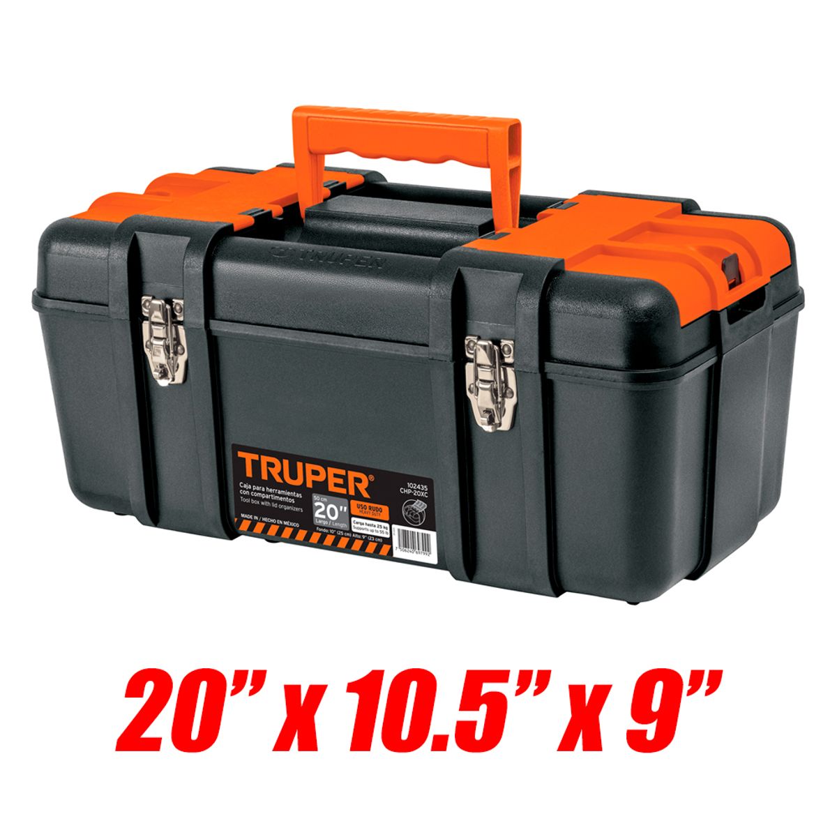 TRUPER - Caja Herramientas Industrial Truper 102435 con Compartimnientos y Broches Metalicos 20" x 10.5″ x 9"