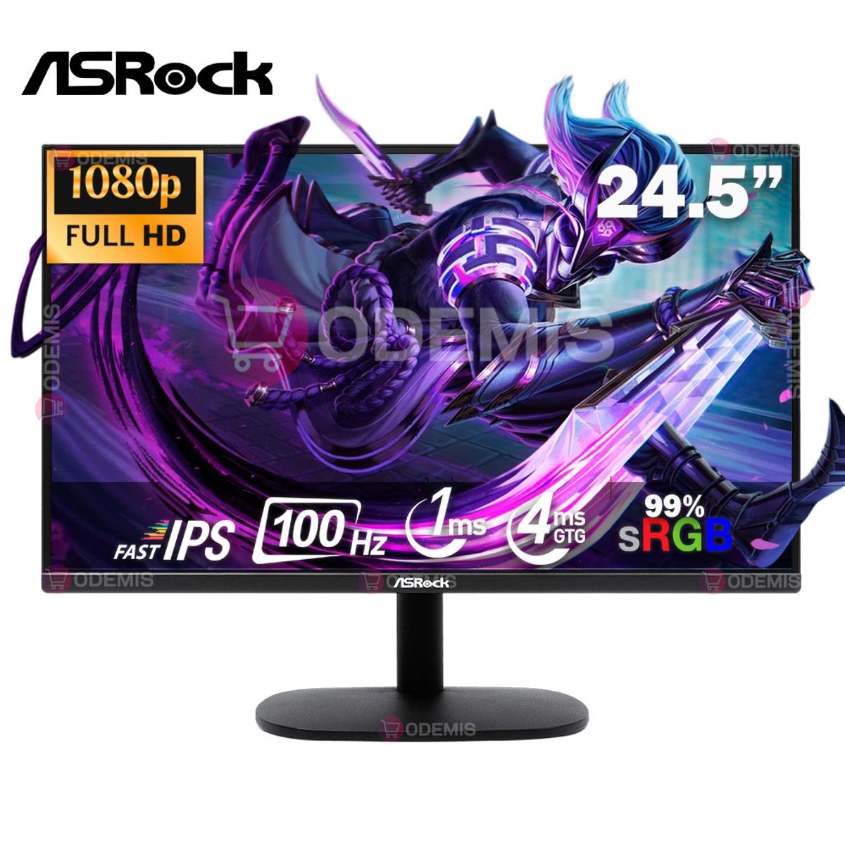 ASROCK - Monitor Asrock 24.5 Pulgadas Cl25ff Gaming 100hz, Fhd, 1ms, Freesync, 1 Hdmi, 1 Vga