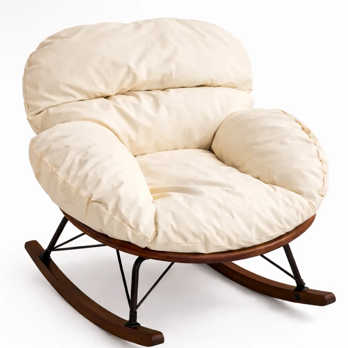 SILLA MECEDORA BEIGE BASE DE MADERA, marca GENERICO - Foto 2