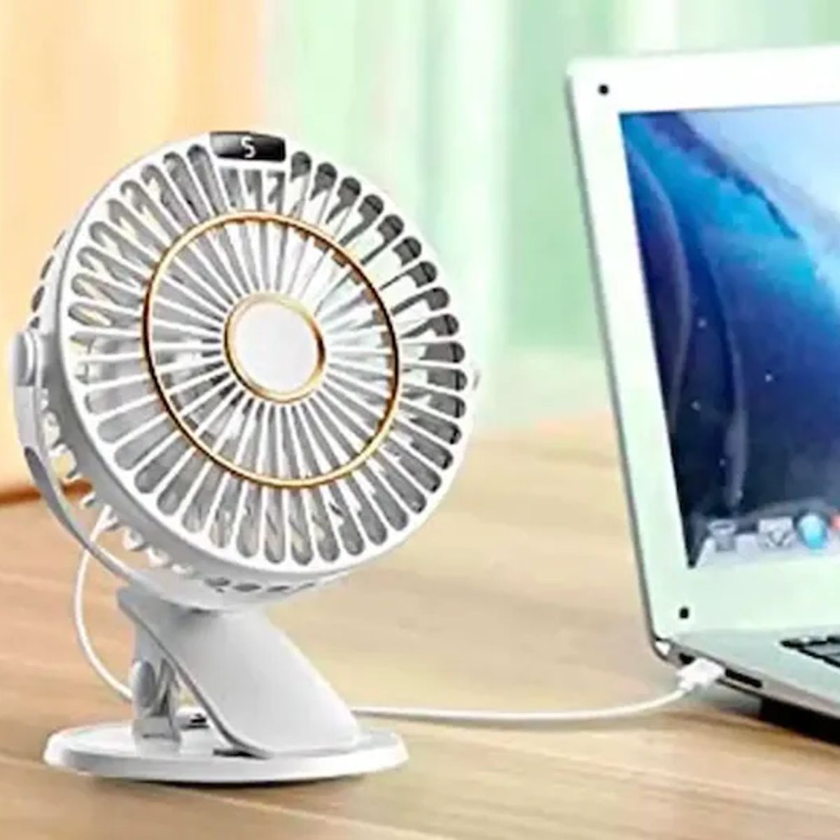 GENERICO - VENTILADOR PORTATIL 15CM DIAMETRO CON LUZ Y PINZA PARA COLGAR, CARGADOR USB