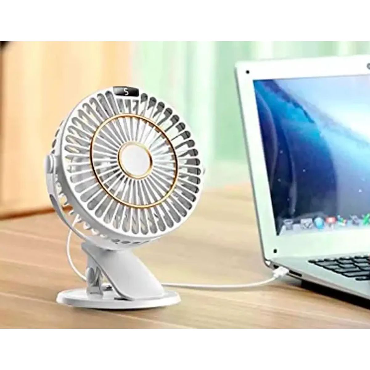 GENERICO - VENTILADOR PORTATIL 15CM DIAMETRO CON LUZ Y PINZA PARA COLGAR, CARGADOR USB