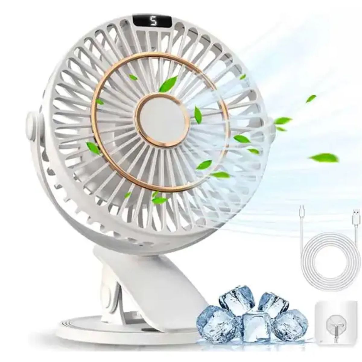 GENERICO - VENTILADOR PORTATIL 15CM DIAMETRO CON LUZ Y PINZA PARA COLGAR, CARGADOR USB