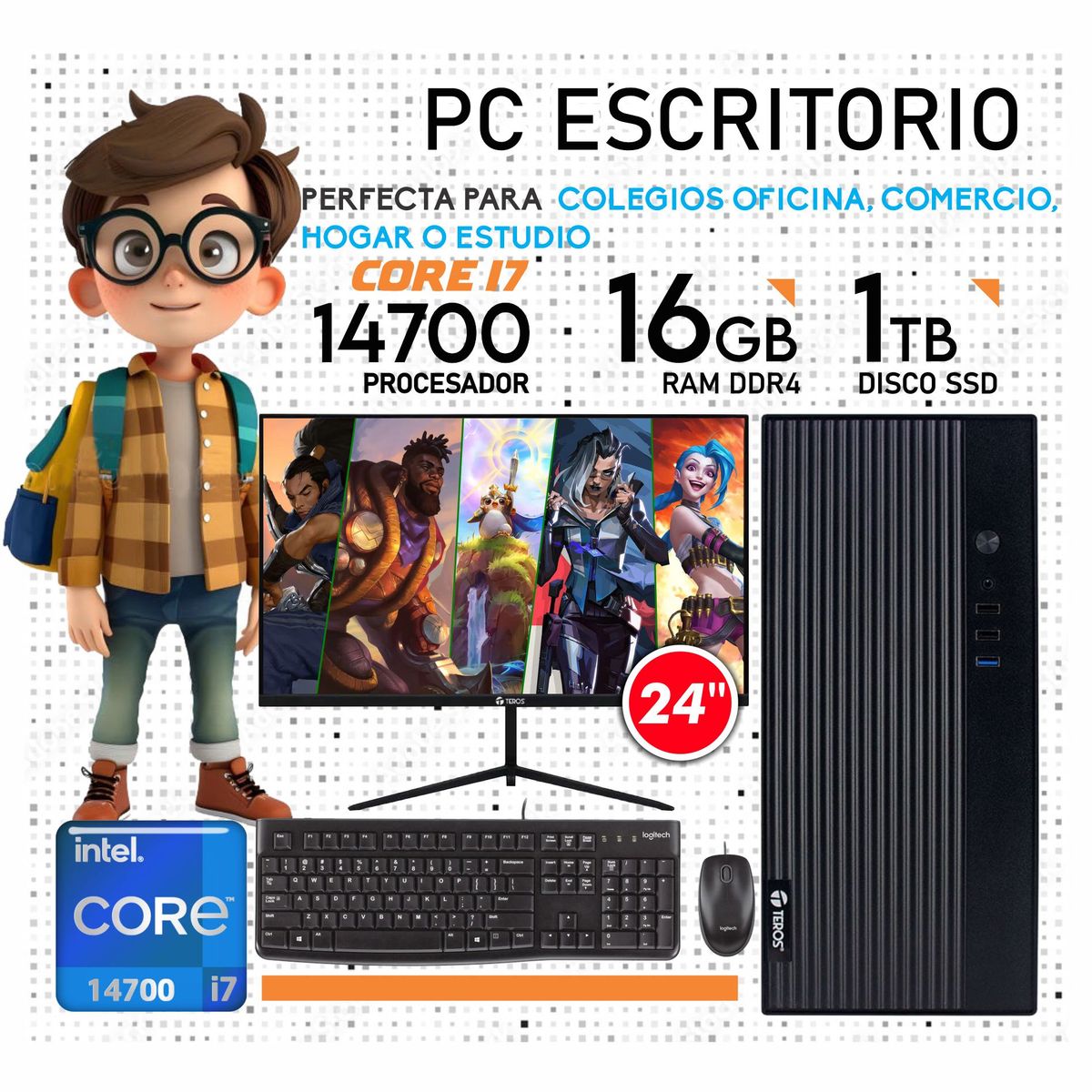 Computadora PC Intel Core i7 14700 14VA GEN RAM 16GB SSD 1TB Monitor 24" FHD, marca INTEL - Foto Principal