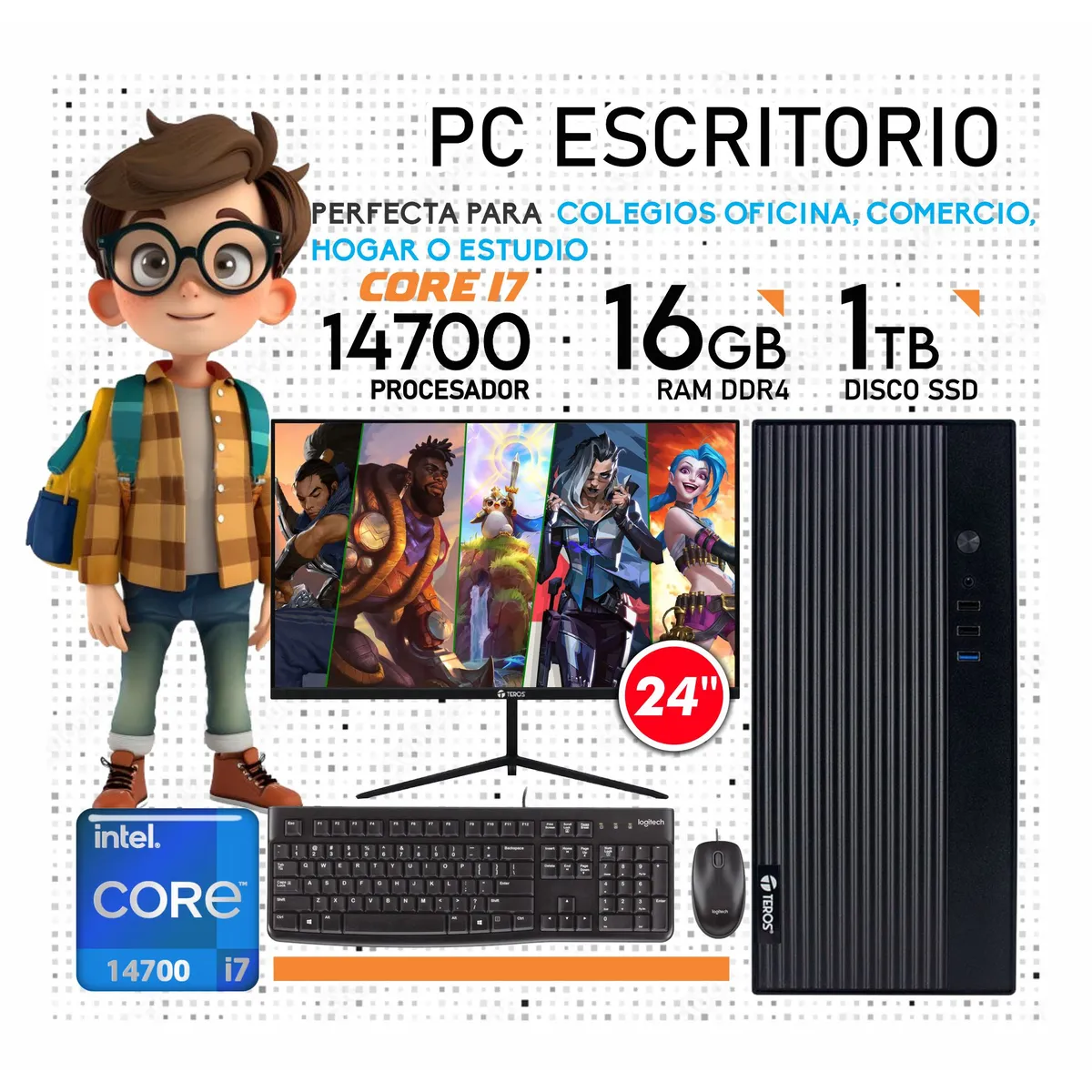 Computadora PC Intel Core i7 14700 14VA GEN RAM 16GB SSD 1TB Monitor 24" FHD, marca INTEL - Foto Principal