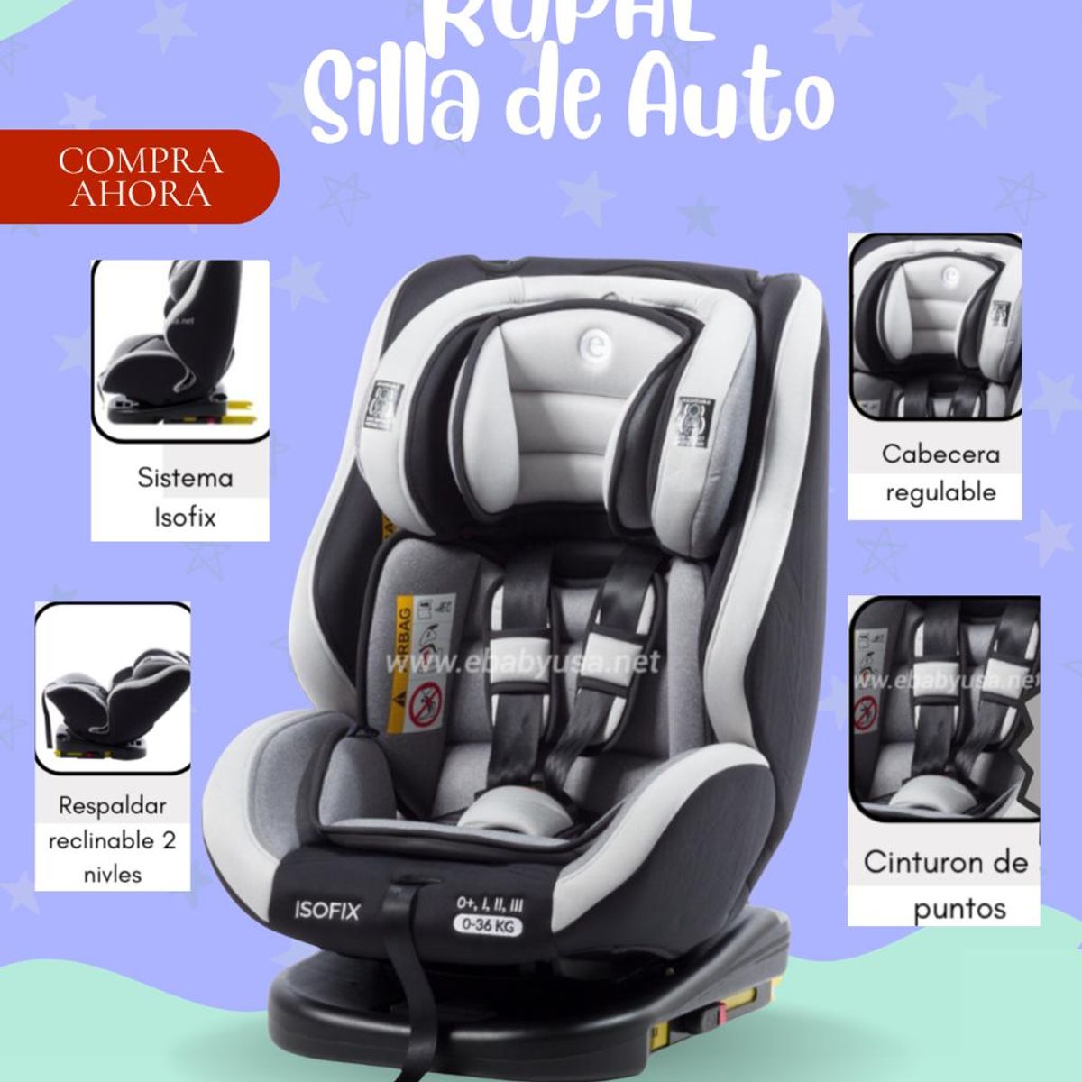 GENERICO - SILLA PARA AUTO RUPAL  COLOR GRIS