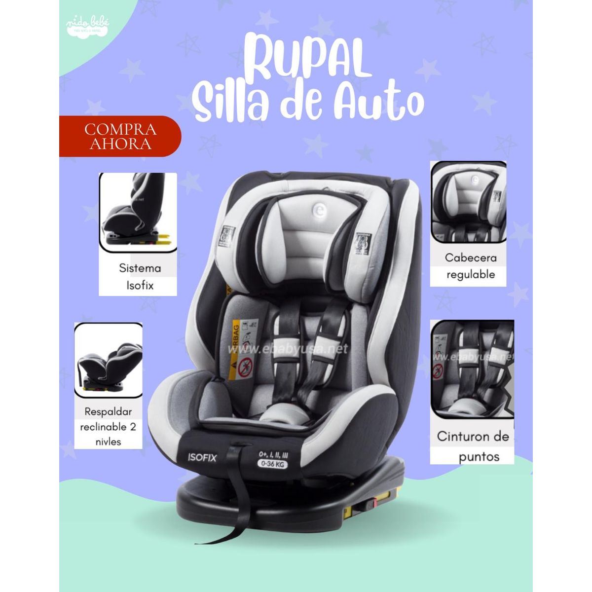 GENERICO - SILLA PARA AUTO RUPAL  COLOR GRIS