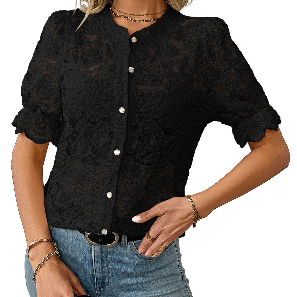 TIOZONEY - Blusa de manga corta para mujer