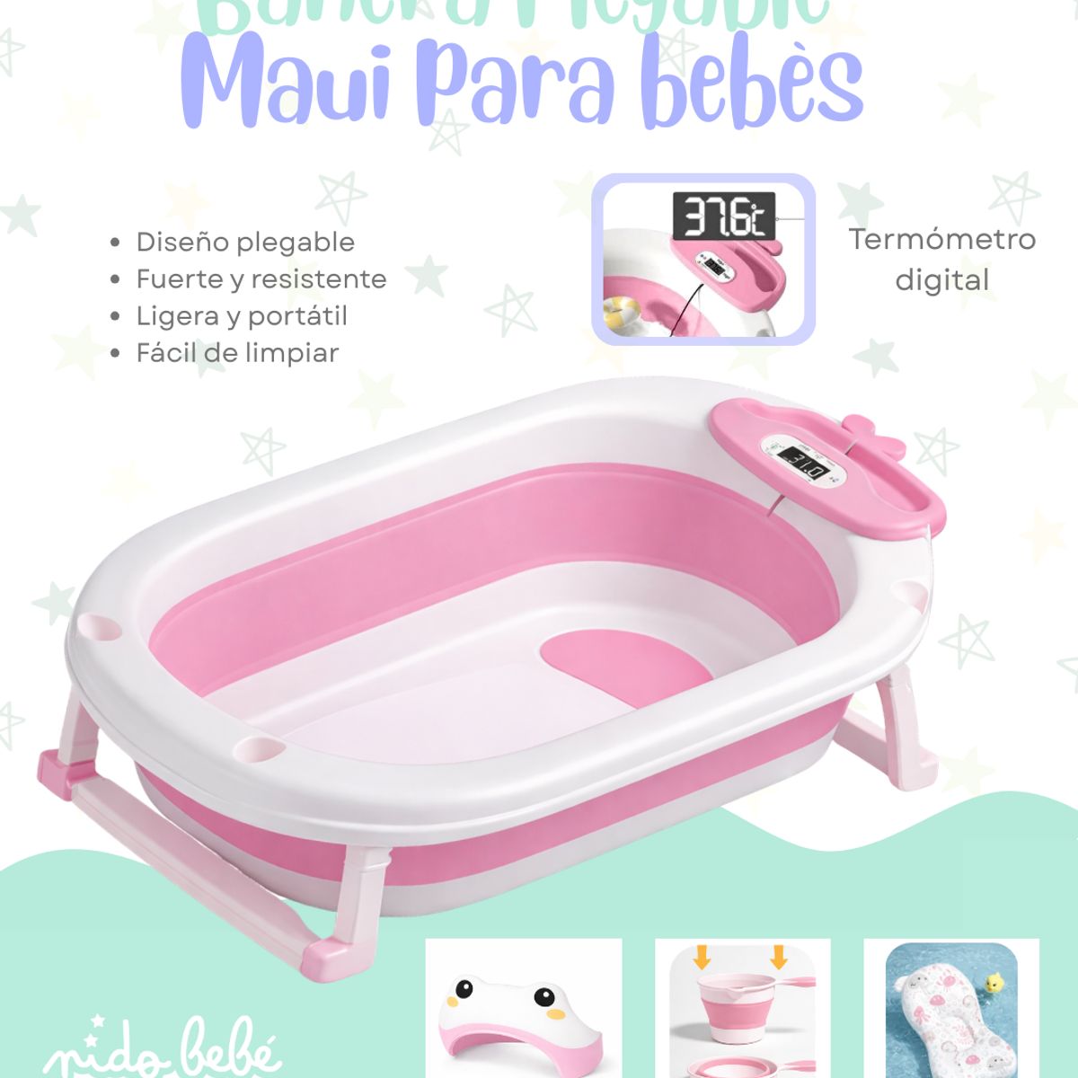Baby - Bañera Plegable Rosa de Bebé modelo Maui DELUXE