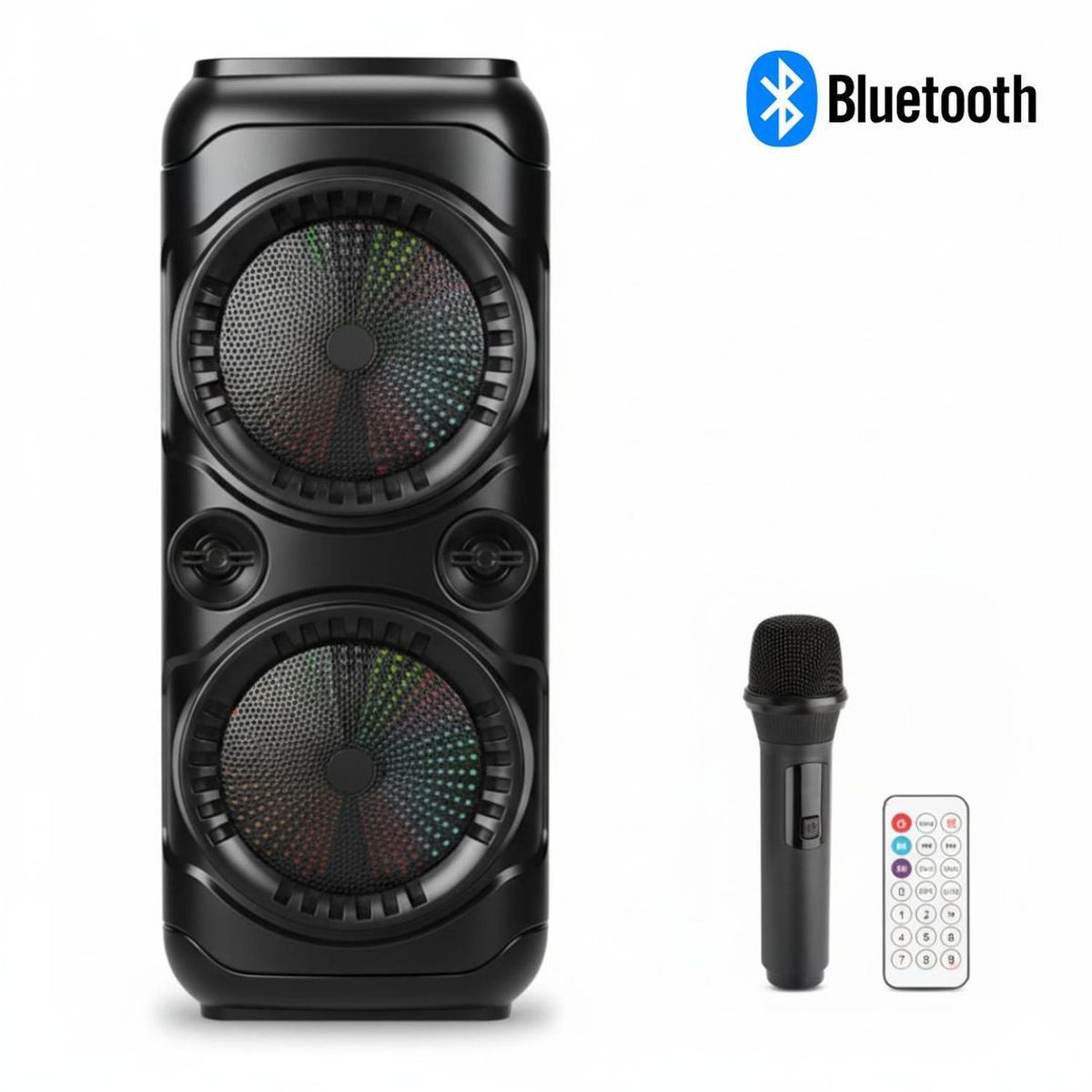 GENERICO - Parlante Bluetooth Luces LED de 40W con Doble Parlante de 8 + Micrófono + Control