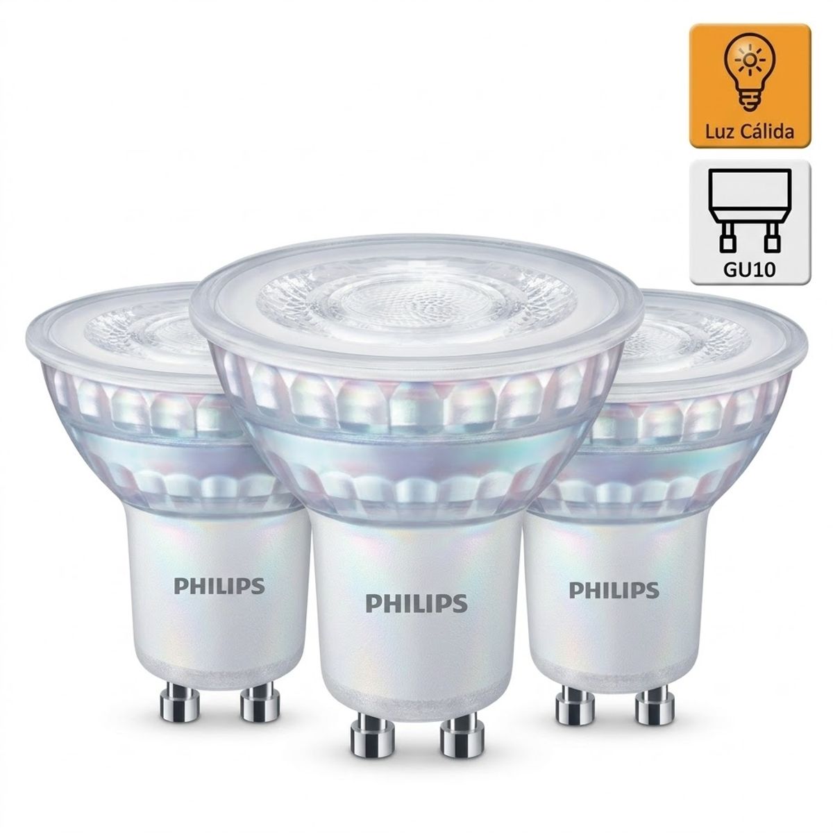PHILIPS - Pack x3 Foco Dicroico LED GU10 4.6W Luz Cálida PHILIPS