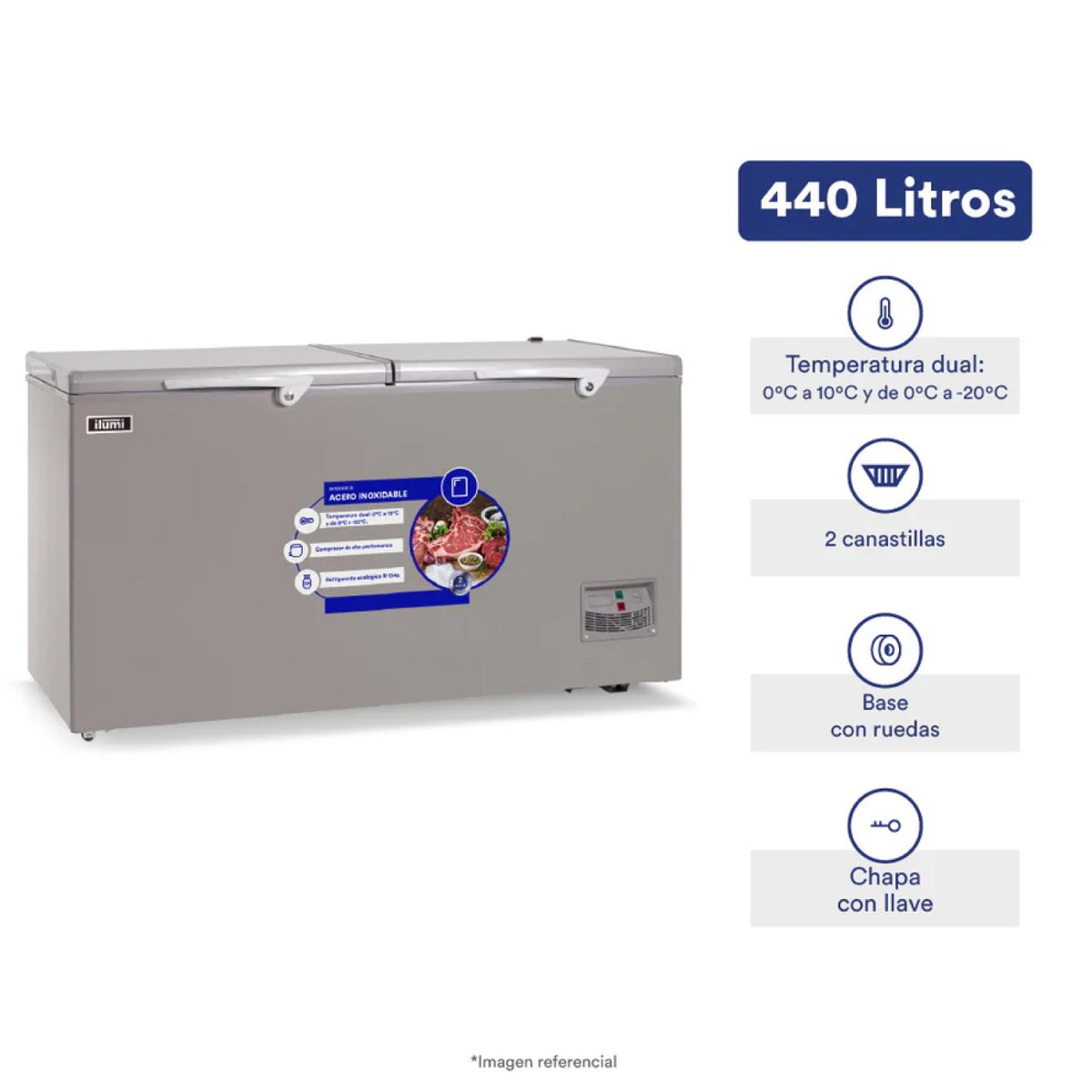 ILUMI - TFI-4402DG - Congelador Horizontal 440L Inox Ilumi