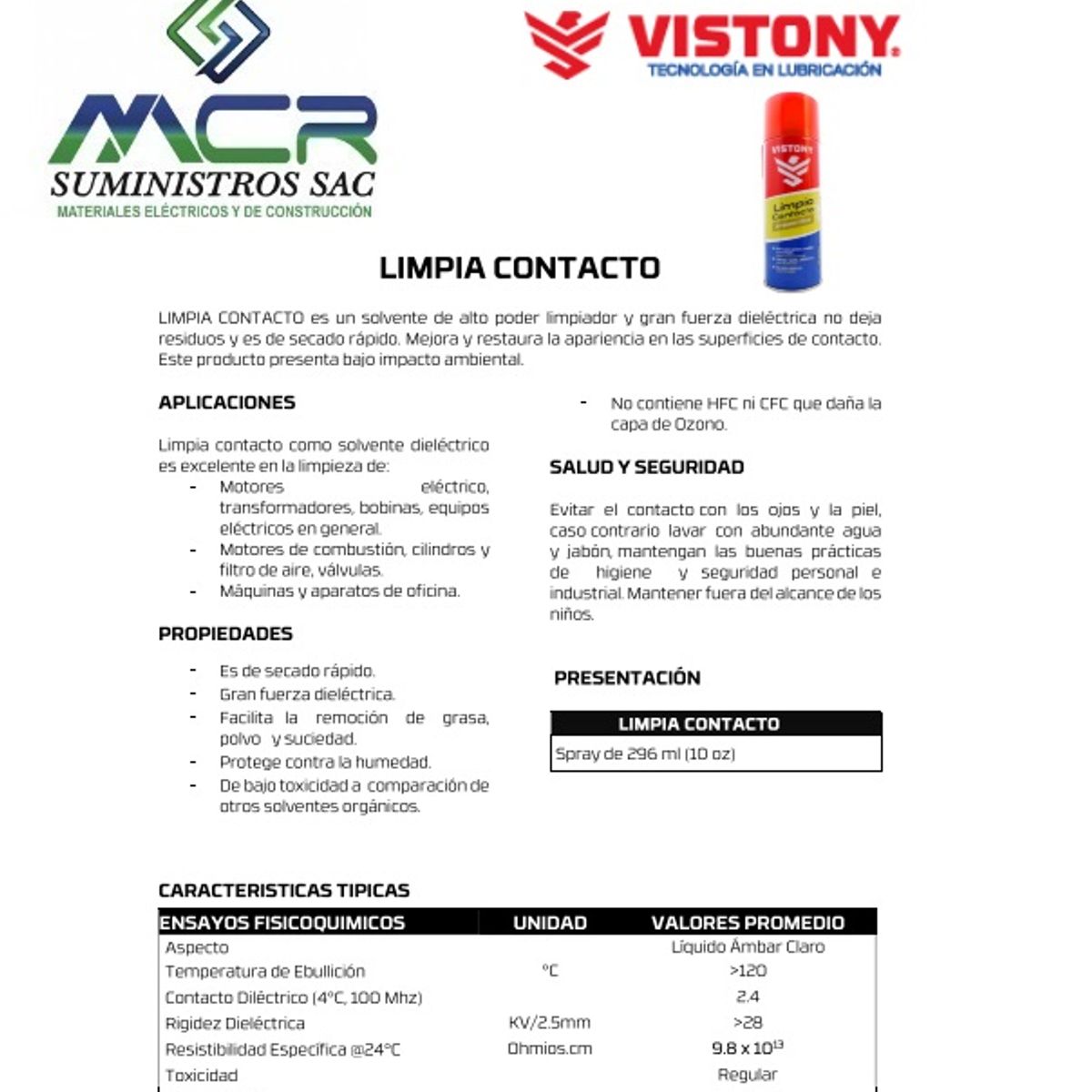 VISTONY - LIMPIA CONTACTO VISTONY DE 296ML