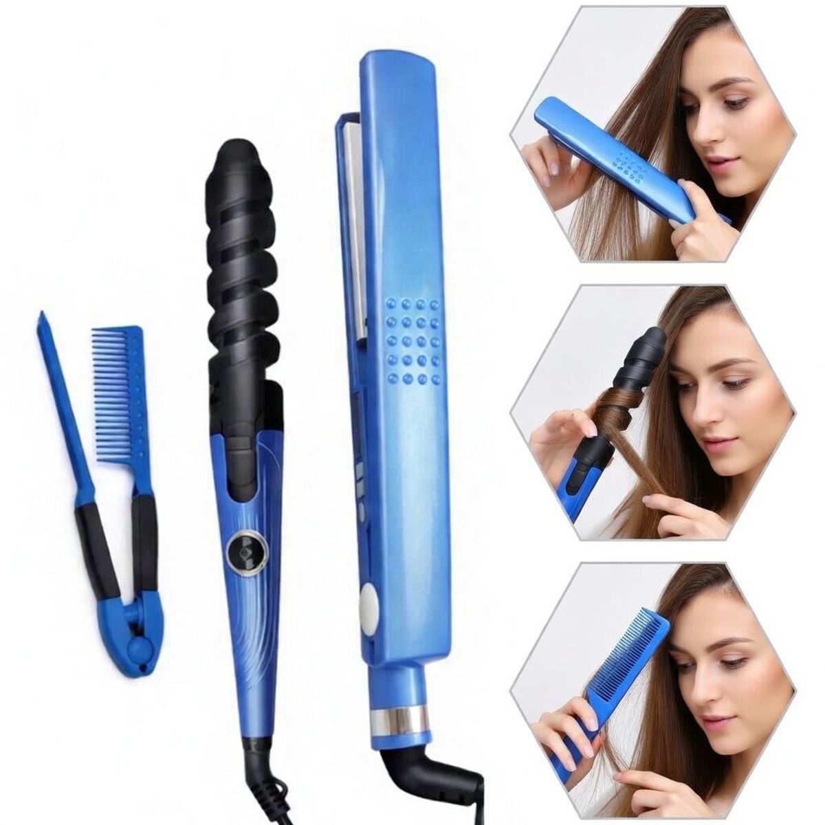 OEM - Kit Plancha Alisadora Nano Titanium y Rizador de Cabello Profesional - Pack 3 Piezas