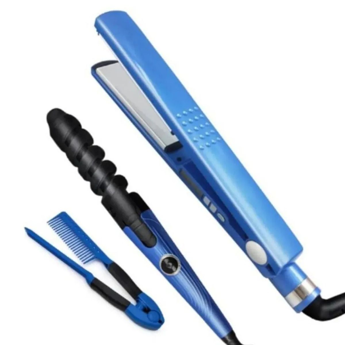 OEM - Kit Plancha Alisadora Nano Titanium y Rizador de Cabello Profesional - Pack 3 Piezas