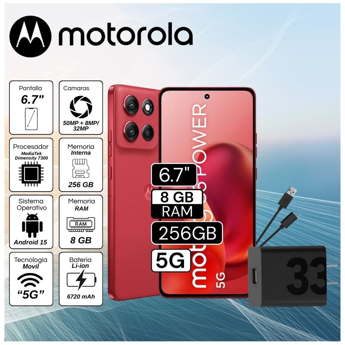 MOTOROLA - Celular Motorola G86 5G 6.7" Pulg. 8GB RAM 256GB Android 15 - Rojo