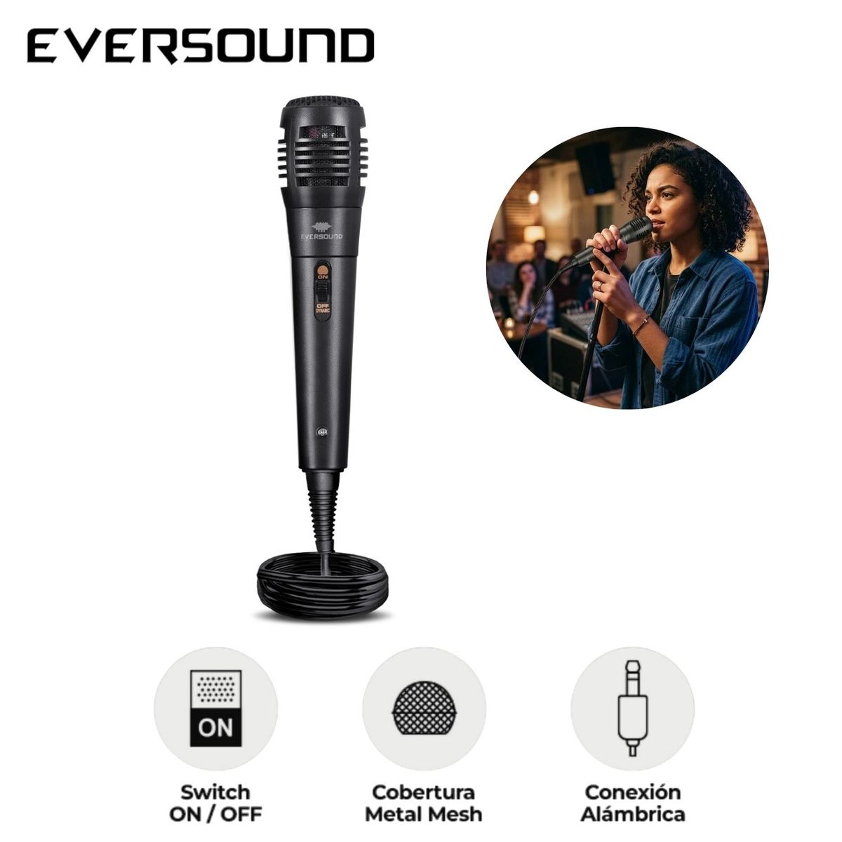 EVERSOUND - Micrófono Alámbrico EVERSOUND EV600 ESOUND Cable 3M