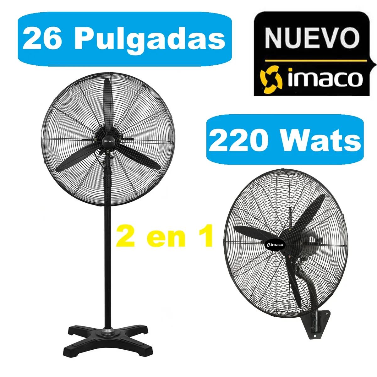 Imaco - Ventilador Imaco 26 Pulgadas Industrial 2 en 1 Pared y Piso 250Wats