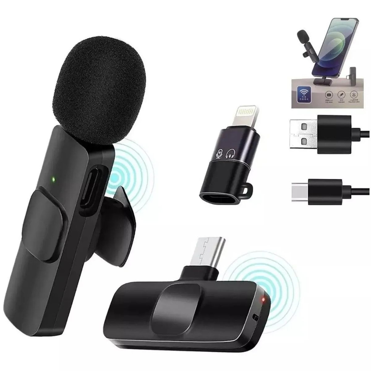 GENERICO - MICROFONO INALÁMBRICO  SOLA PERO K9 TIPO C A LIGHTNING