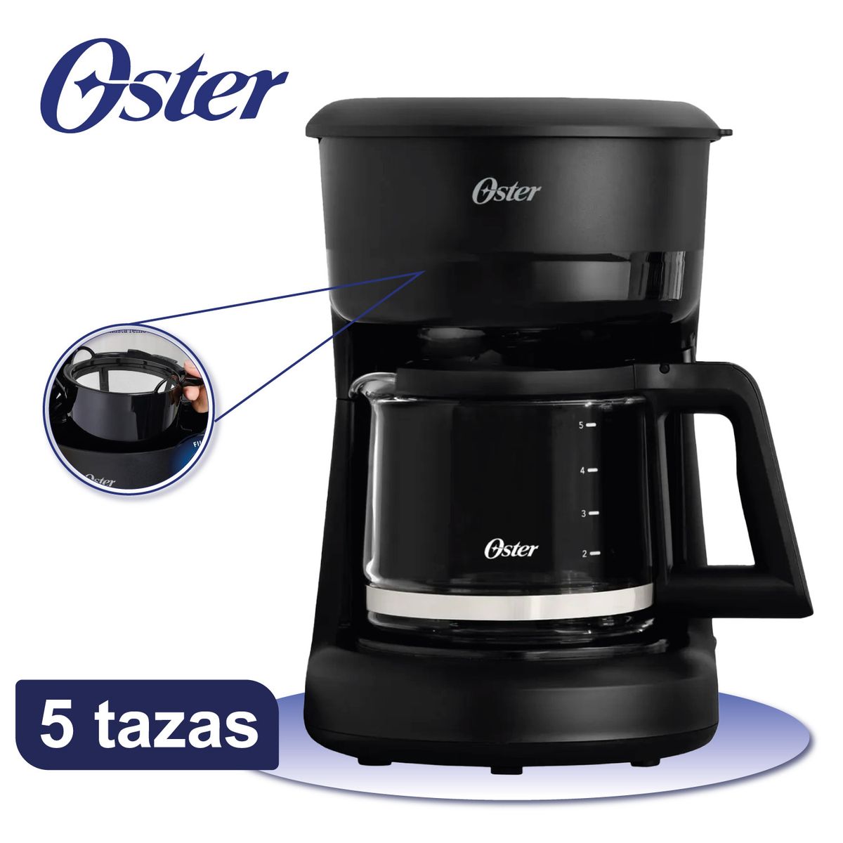 OSTER - Cafetera 5 Tazas Negra Oster