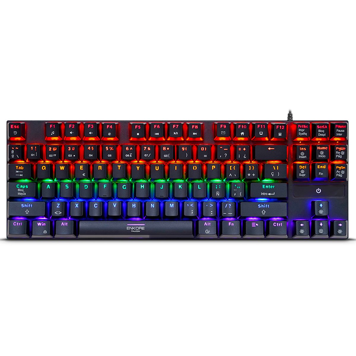 ENKORE - Teclado Mecánico Gamer 87 Teclas Rainbow LED Switch Rojo USB Antighosting Metal