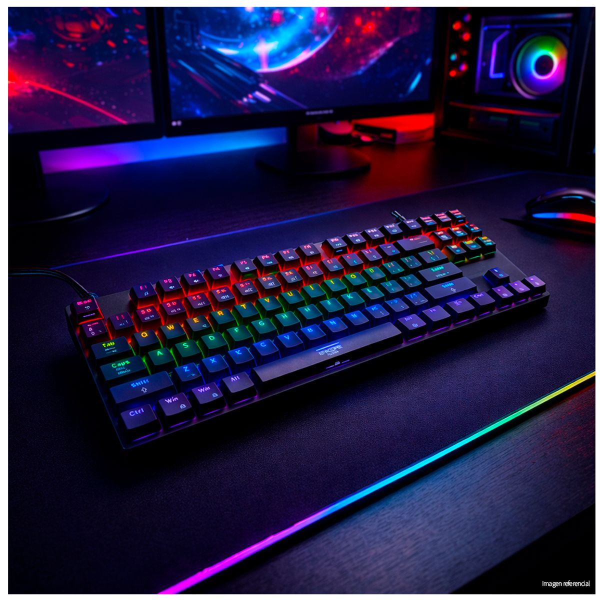 ENKORE - Teclado Mecánico Gamer 87 Teclas Rainbow LED Switch Rojo USB Antighosting Metal