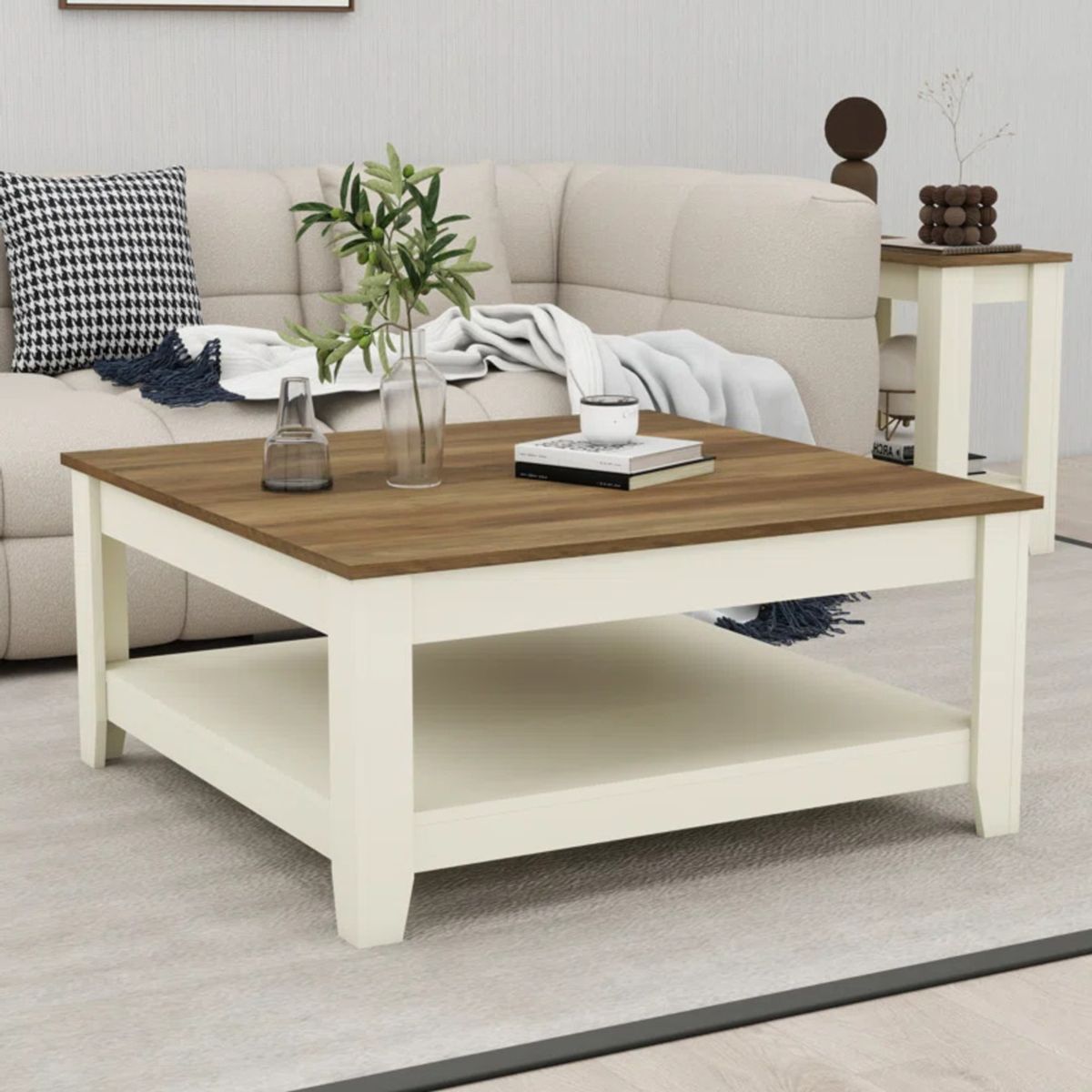 R&R MUEBLES - Mesa de Centro Kael Blanco y Marrón R&R MUEBLES