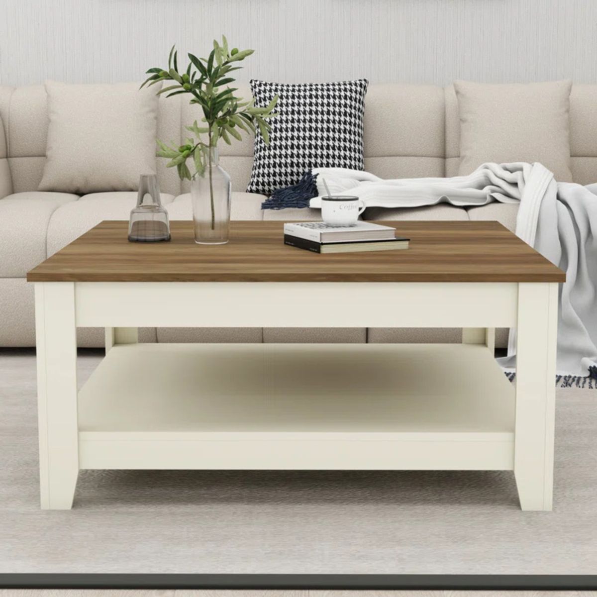 R&R MUEBLES - Mesa de Centro Kael Blanco y Marrón R&R MUEBLES
