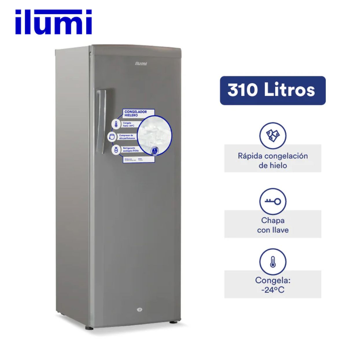 ILUMI - TF-3100H - Congelador Vertical 310Lts Gris Oscuro Ilumi