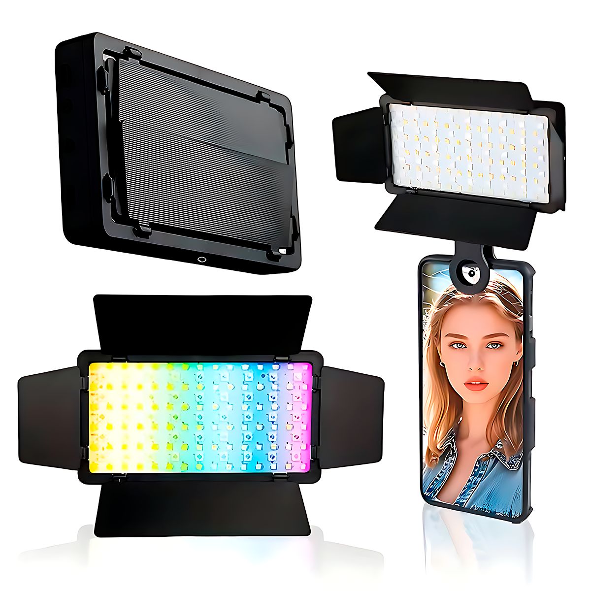 GENERICO - Mini Panel Luz Led 300 RGB Con Viseras Recargable Para Fotografia