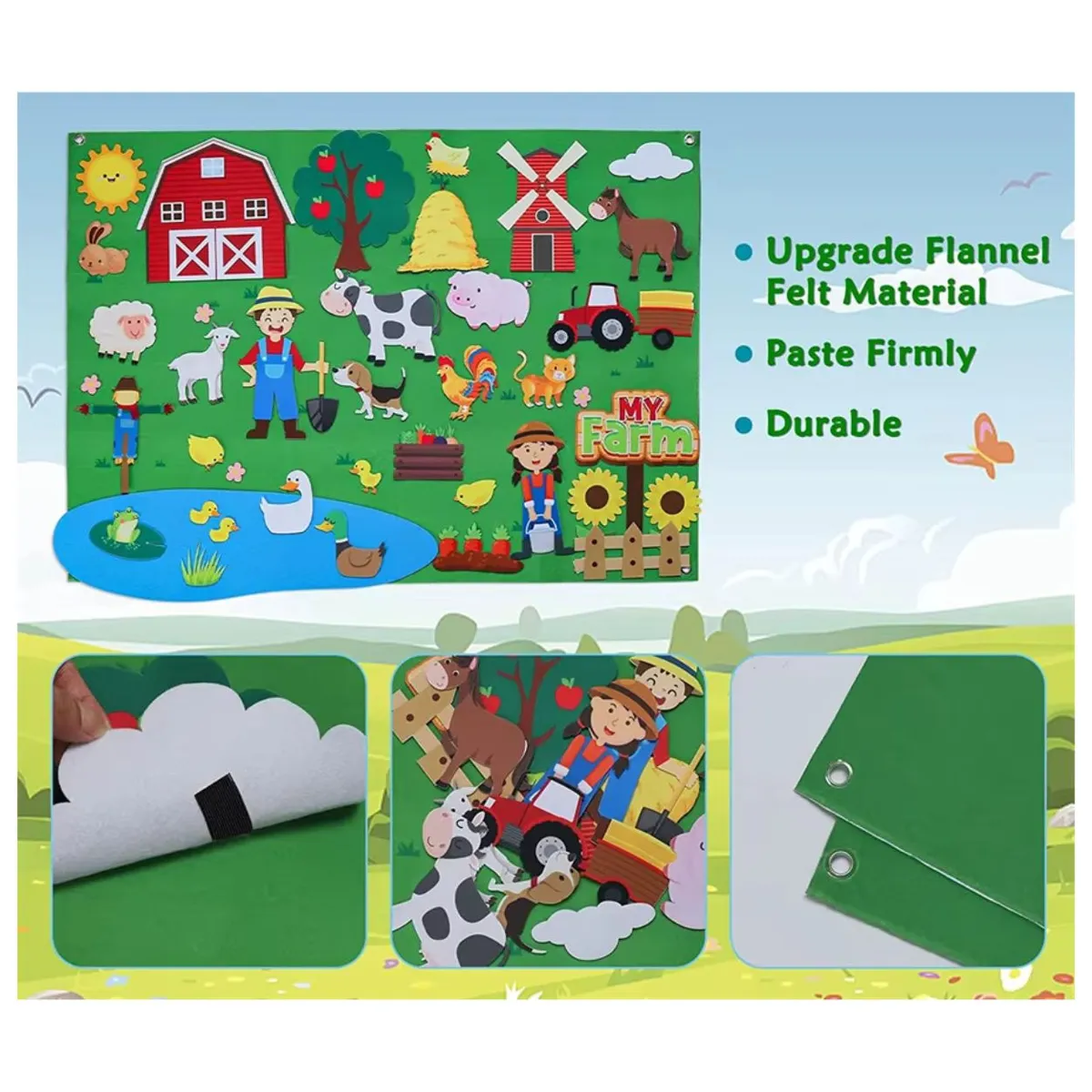 GENERICO - Mural de Fieltro Montessori Mi Granja - Juguete Sensorial y Didáctico para Niños 104x75cm
