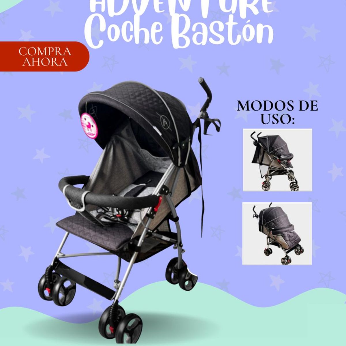 GENERICO - Coche Baston Super Adventure Color Negro - PREMIUN