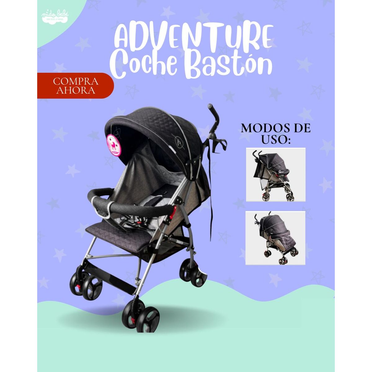GENERICO - Coche Baston Super Adventure Color Negro - PREMIUN