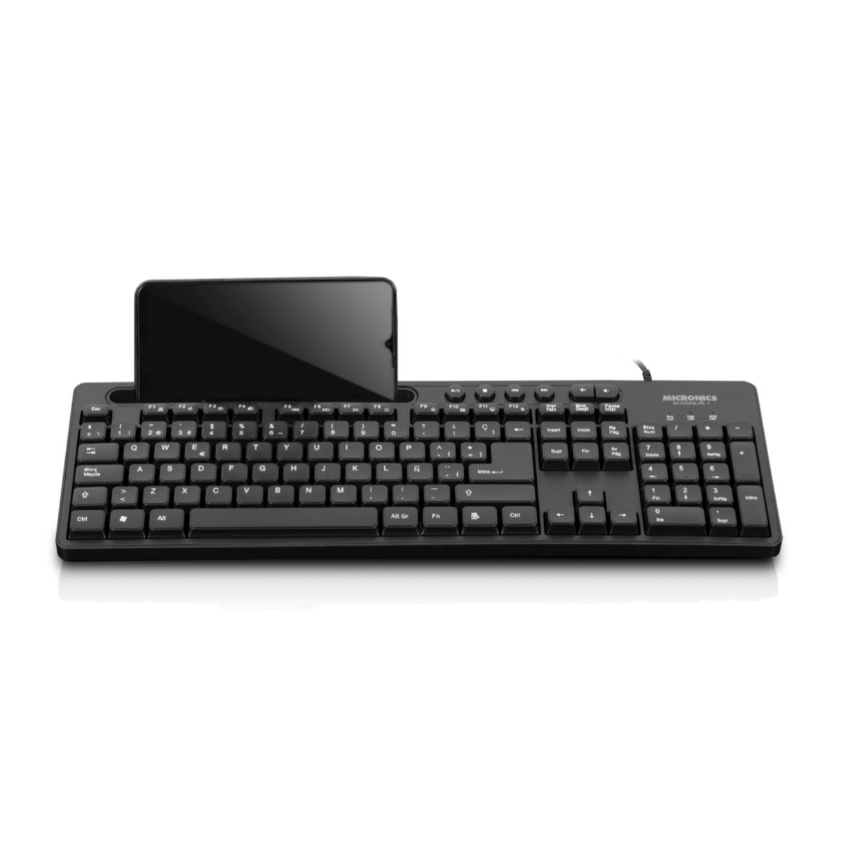 MICRONICS - TECLADO MULTIMEDIA USB MICRONICS Magnus+ MIC K734 Escritura Cómoda con Soporte para Smartphone