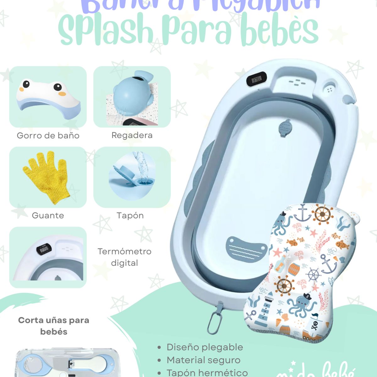 Baby - Bañera Plegable para Bebé Splash - Ergonómica, Compacta y Segura DELUXE