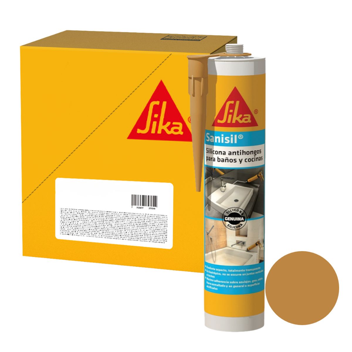 SIKA - Pack 12 unidades Sanisil Beige - Sellante de silicona multiuso para áreas sanitarias 280 ml