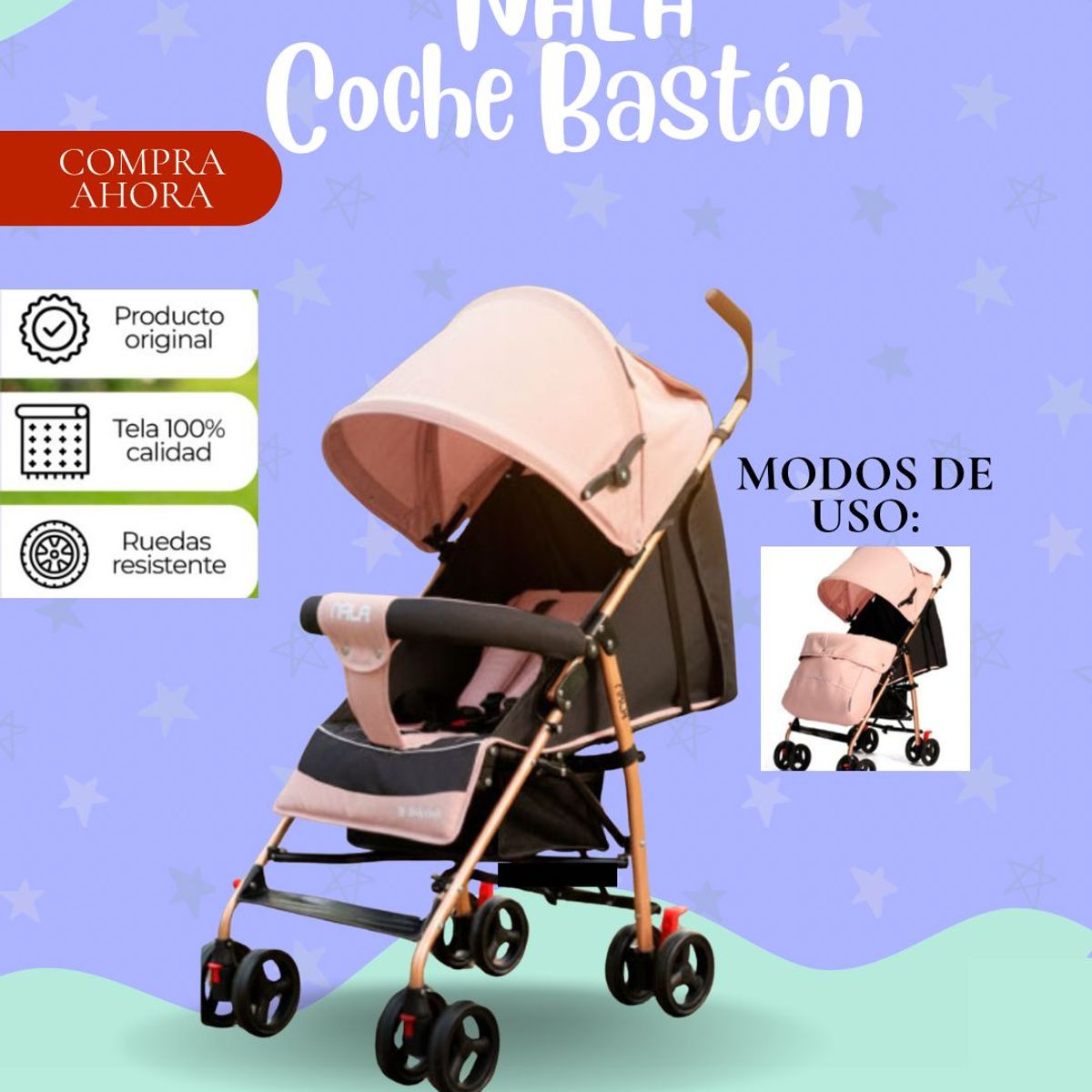 GENERICO - Coche Baston NALA Color Rosa Claro - PREMIUM