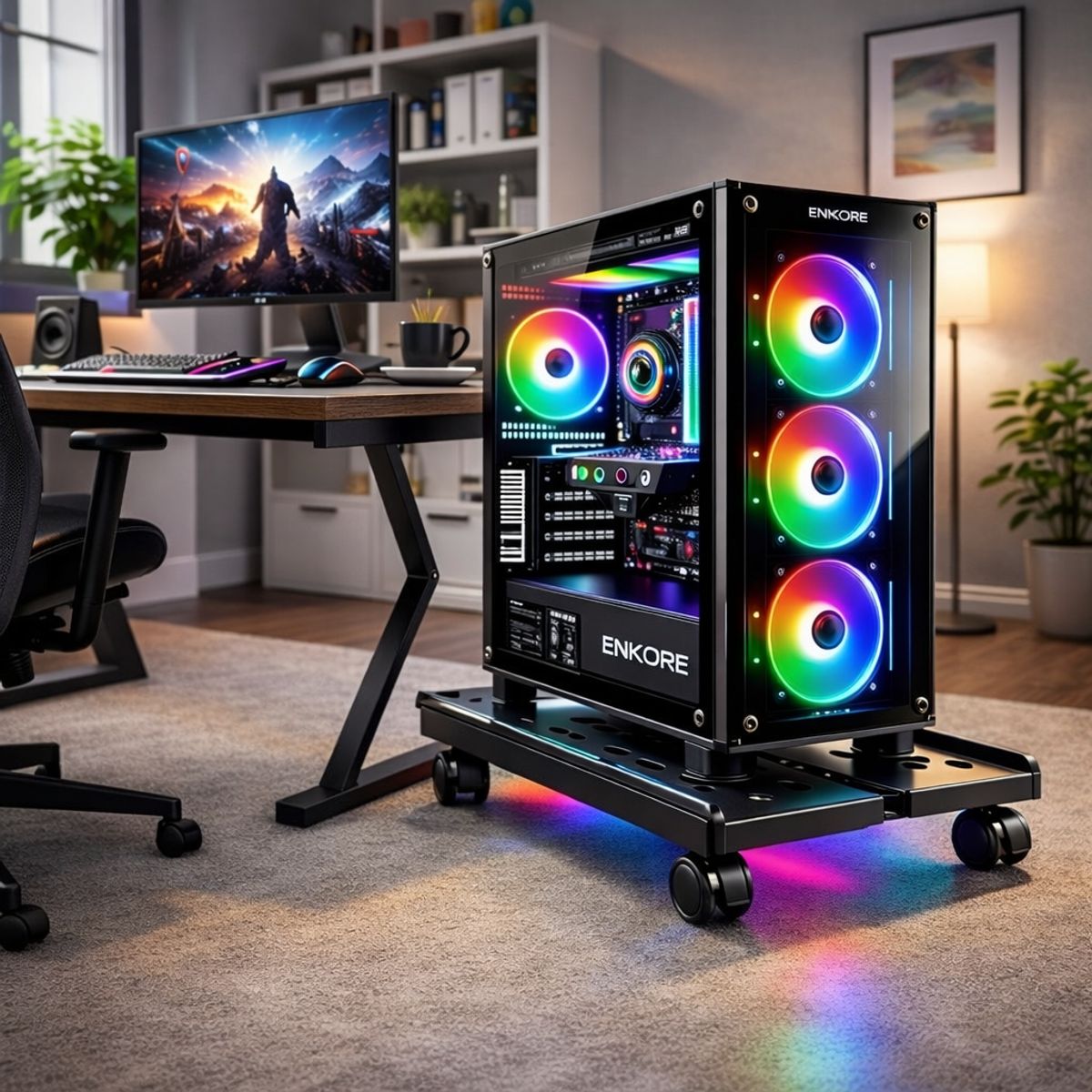 GENERICO - Base para CPU con Ruedas Soporte Ajustable para Torre PC Metal 22-28 cm