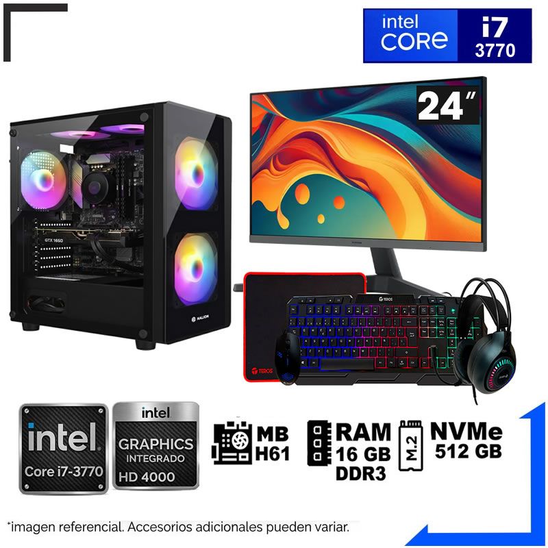 Computadora Pc Intel Core i7 3770 Monitor 24 fhd' RAM 16 GB SSD 500 GB