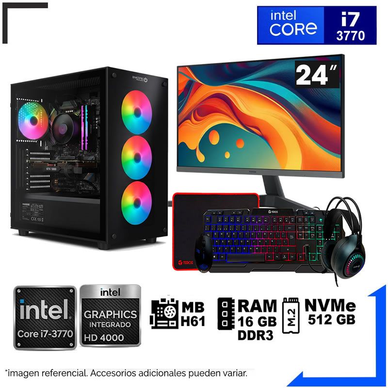 Computadora Pc Intel Core i7 3770 Monitor 24 fhd' RAM 16 GB SSD 500 GB