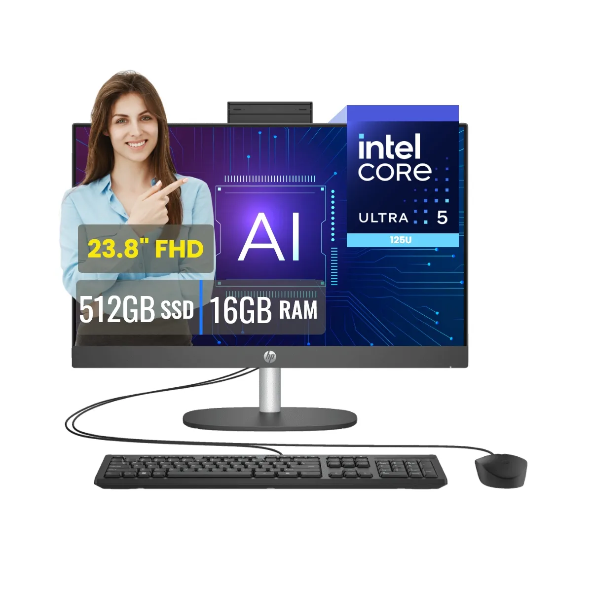 HP - All In One HP ProOne 240 G10 Intel Ultra 5 125U 16GB RAM 512GB SSD 23.8" FHD FreeDOS